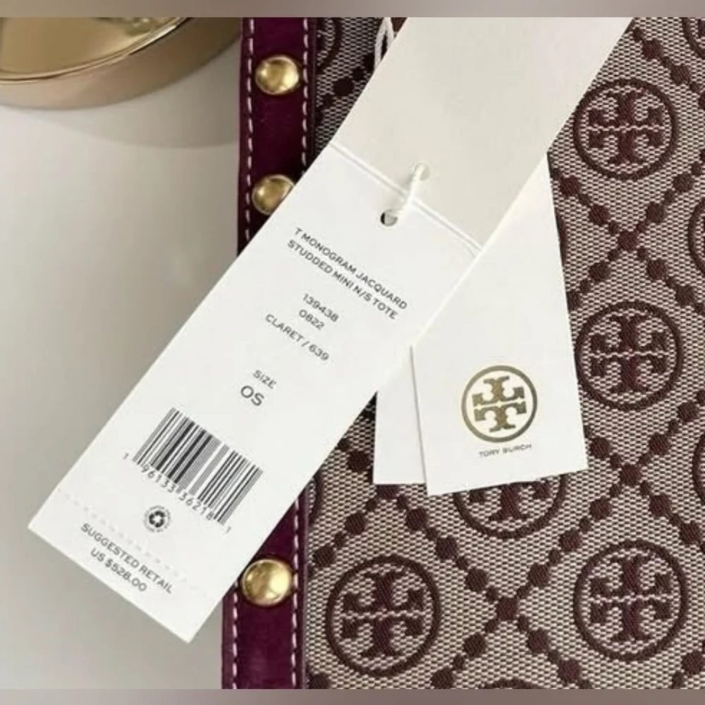 Tory Burch NWOTs Mini T Monogram Jacquard Studded North-South Tote Bag
